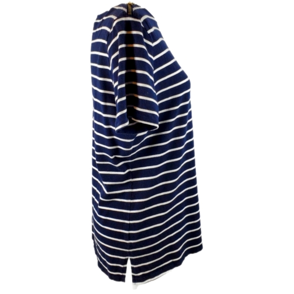 Michael Kors navy blue and white striped top large Zipper shoulders - Picture 3 of 5